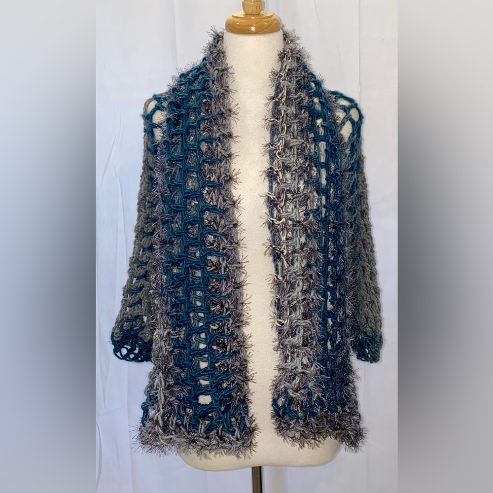 Wearable-Art Lindsay Jean-Marie Original Handmade Grey Blue FLIP Sweater $150